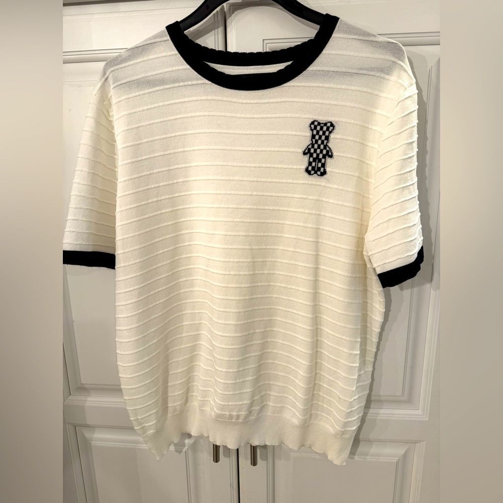 White and Black Short Sleeve bear knit top 8